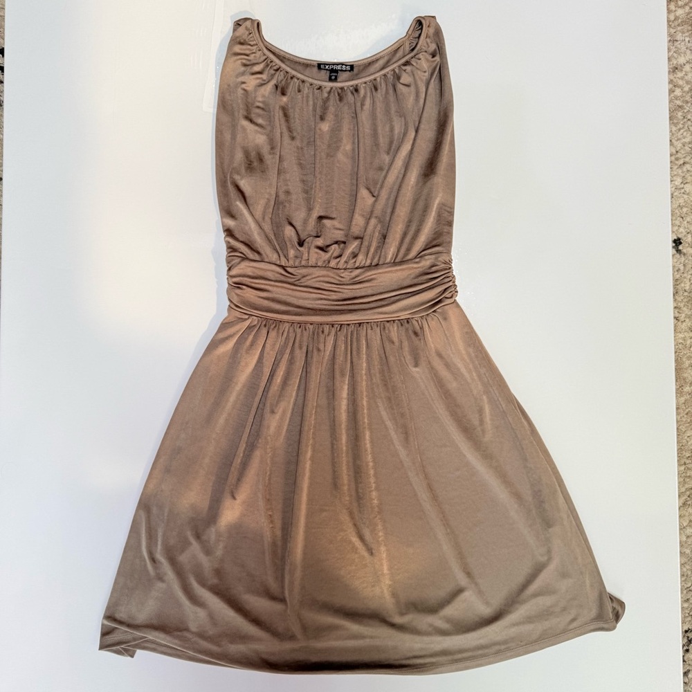 Express Bronze Metallic Sheath Mini Dress - Ruched Waist - XS